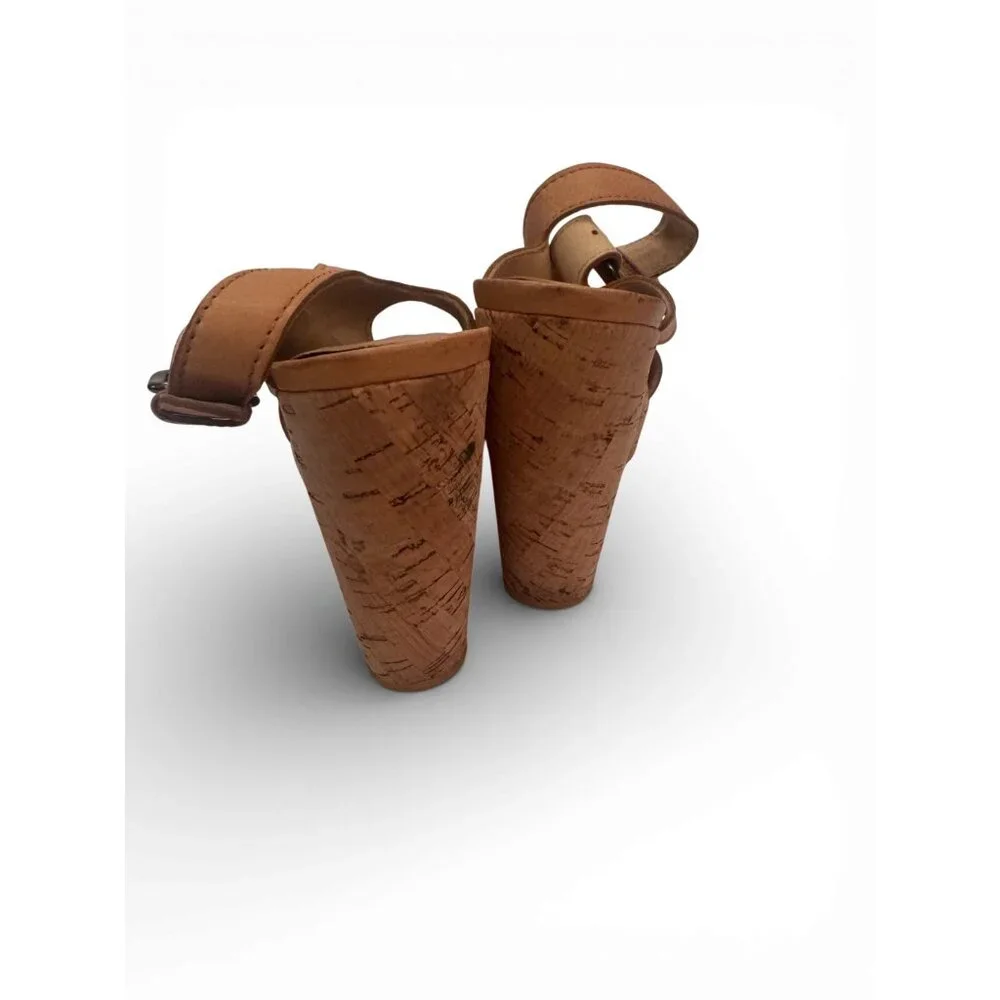 Stuart Weitzman Tan Leather Cork Wedge Sandals Womens 7.5 M